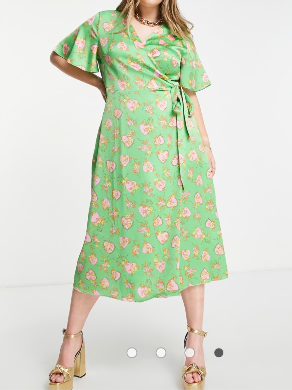 Never Fully Dressed green & pink heartfantasy love print wrap midi dress 12